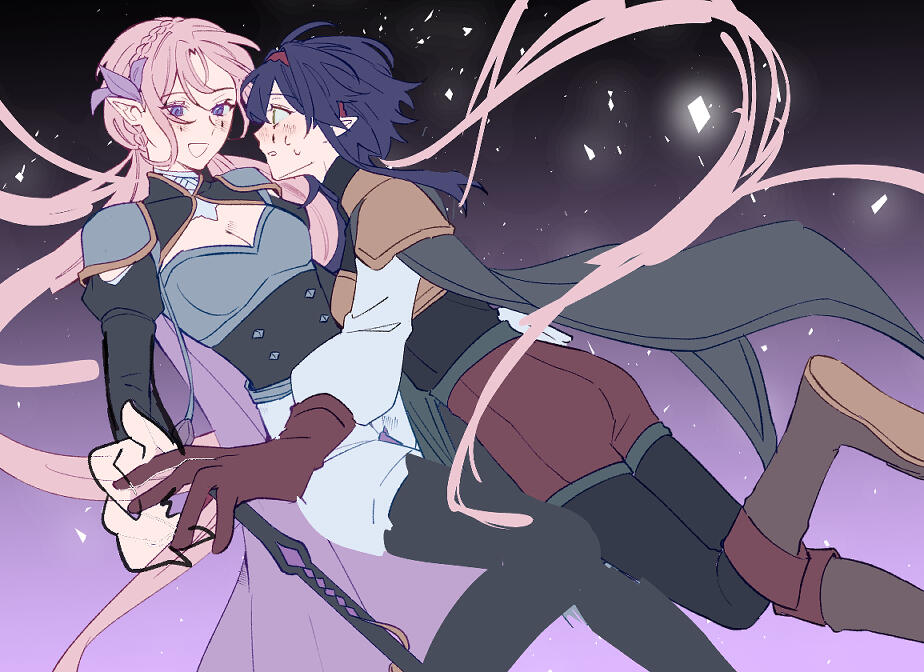 a fated encounter: artwork of cordelia and faera, the casts' main female characters whose fates are intertwined, completely against their will.